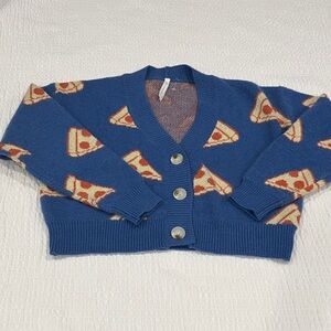 Dreamers by Debut Blue Cardigan with Pizza Slice Pattern